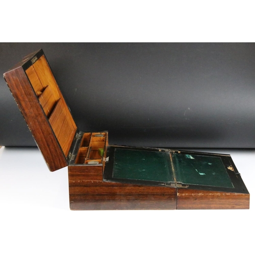 332 - An victorian wooden writing slope with inlayed decoration to the lid together with two contemporary ... 