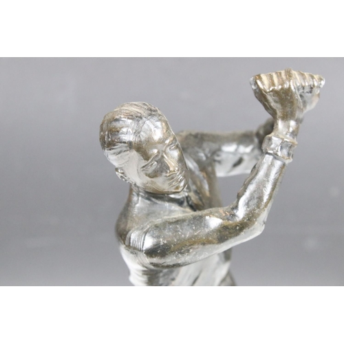 334 - Art Deco spelter golf trophy lacking club, a Corinthian column candlestick & a pair of silver plated... 