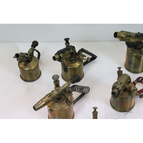 349 - A collection of vintage brass blow torches to include Burmos and Primus examples.