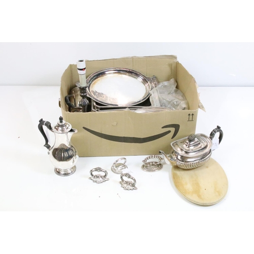 353 - Silver plated items, to include entree dishes and lids, hollow candlestick (electrified), mustard po... 