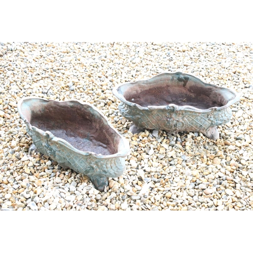 522 - Pair of Victorian style Cast Iron Garden Planters with green finish, 48cm long x 20cm high