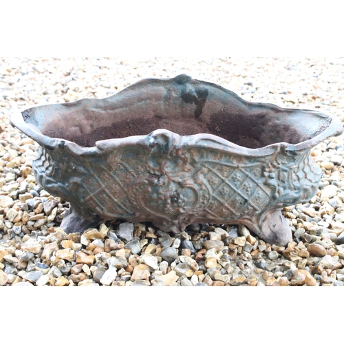 522 - Pair of Victorian style Cast Iron Garden Planters with green finish, 48cm long x 20cm high