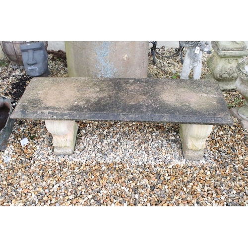 523 - Reconstituted stone garden seat / bench, 122cm long x 41cm high