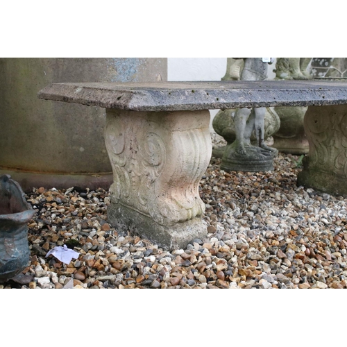 523 - Reconstituted stone garden seat / bench, 122cm long x 41cm high