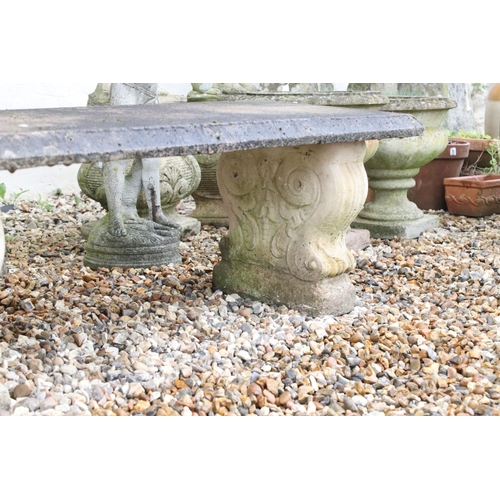 523 - Reconstituted stone garden seat / bench, 122cm long x 41cm high