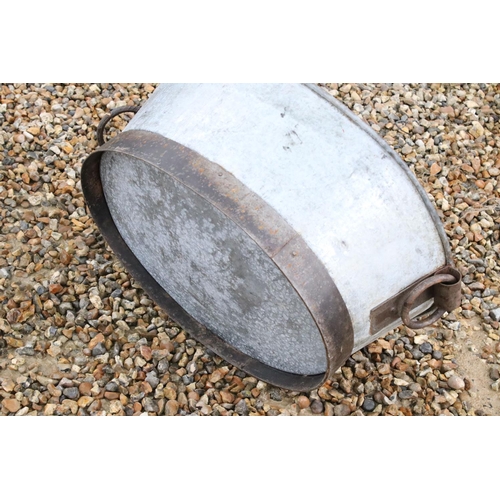 528 - Large Galvanised Oval Bath Tub / Garden Planter, 82cm long x 28cm high