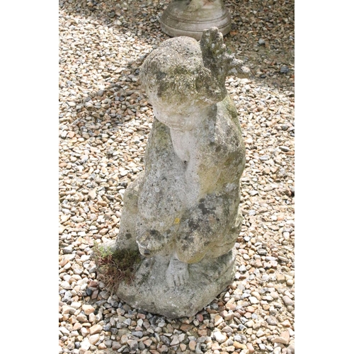 537 - Reconstituted stone Garden figure of Putti holding Fish, 73cm high