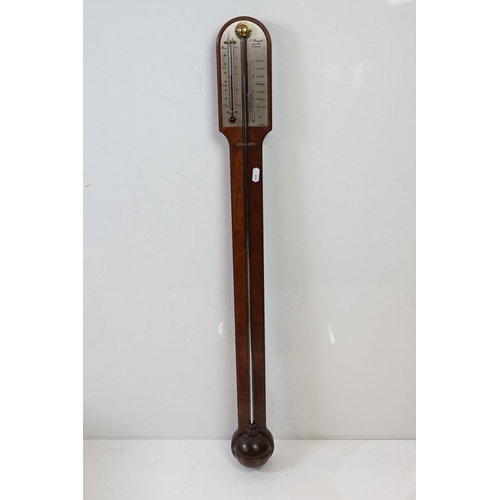 163 - 20th century Mahogany Stick Barometer and Thermometer by Comitti, 88cm high