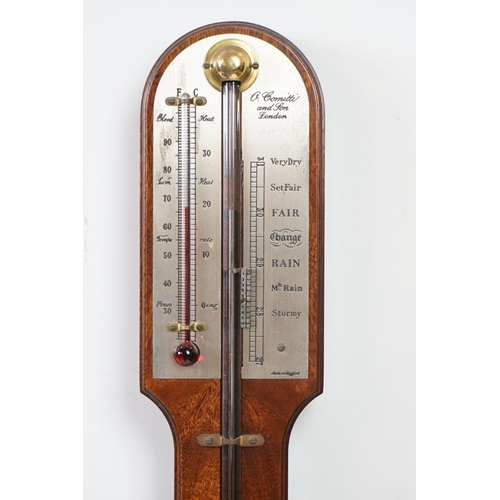 163 - 20th century Mahogany Stick Barometer and Thermometer by Comitti, 88cm high