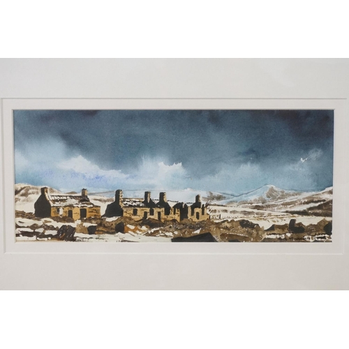 464 - Barbara Mancais. Watercolour titled Storm over Snowdonia, 13cm x 29cm together with James Penney Lan... 