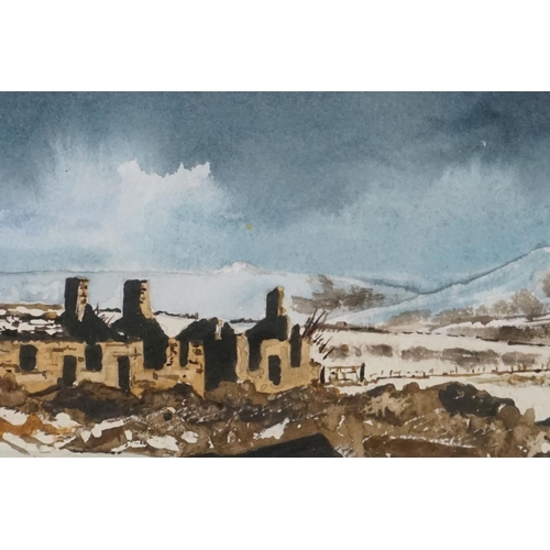 464 - Barbara Mancais. Watercolour titled Storm over Snowdonia, 13cm x 29cm together with James Penney Lan... 