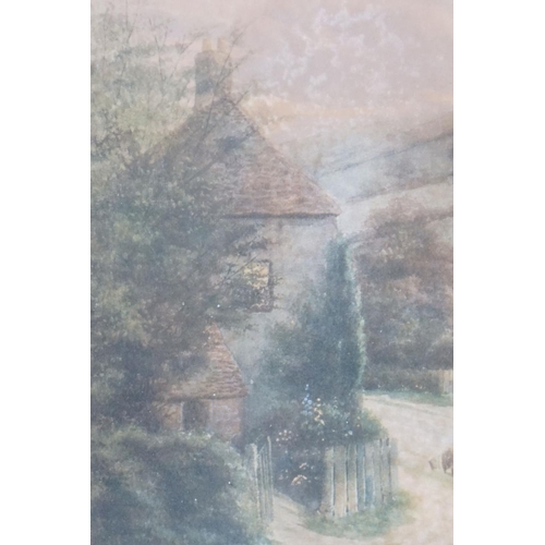 471 - Oil Painting under Glass of a Figure entering a Cottage within a Landscape, 32cm x 47cm together wit... 