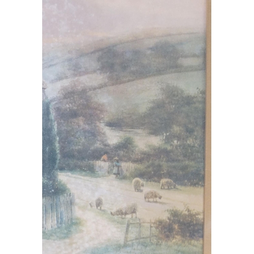 471 - Oil Painting under Glass of a Figure entering a Cottage within a Landscape, 32cm x 47cm together wit... 