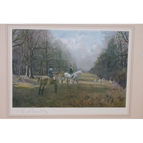 491 - After Lionel Edwards ' The Meet at Badminton ' and three other views of the Beaufort Hunt, coloured ... 