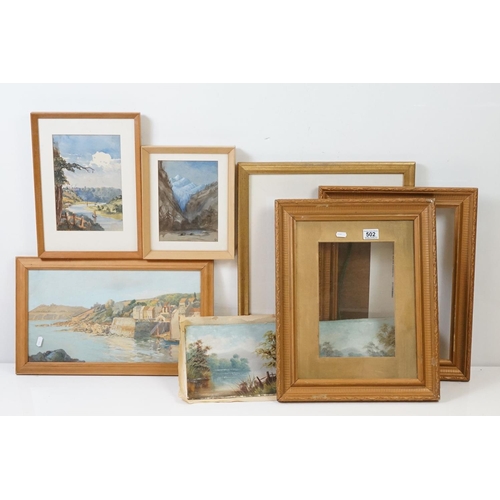 502 - Pair of 19th / Early 20th century Oil Paintings of Lake and Mountain Scenes, 20cm x 31cm, with gilt ... 