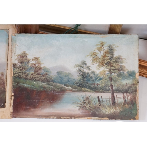 502 - Pair of 19th / Early 20th century Oil Paintings of Lake and Mountain Scenes, 20cm x 31cm, with gilt ... 