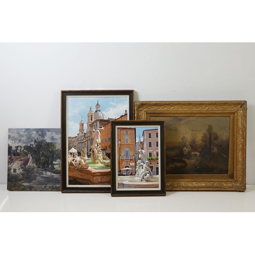 505 - Two over-painted images of Piazza Navona, Rome, one signed P. A., largest 56cm x 37cm together with ... 