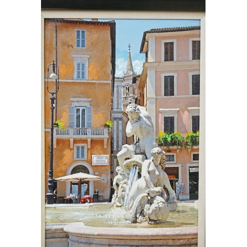 505 - Two over-painted images of Piazza Navona, Rome, one signed P. A., largest 56cm x 37cm together with ... 