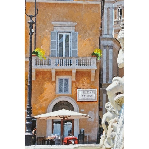 505 - Two over-painted images of Piazza Navona, Rome, one signed P. A., largest 56cm x 37cm together with ... 