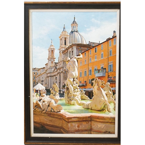 505 - Two over-painted images of Piazza Navona, Rome, one signed P. A., largest 56cm x 37cm together with ... 