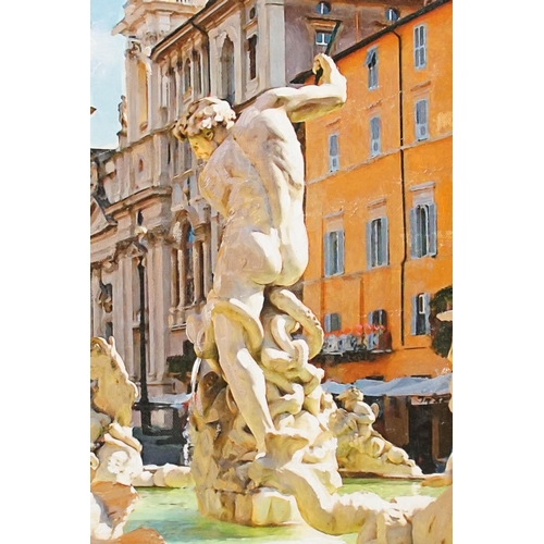 505 - Two over-painted images of Piazza Navona, Rome, one signed P. A., largest 56cm x 37cm together with ... 