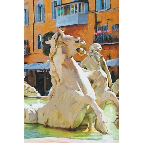 505 - Two over-painted images of Piazza Navona, Rome, one signed P. A., largest 56cm x 37cm together with ... 