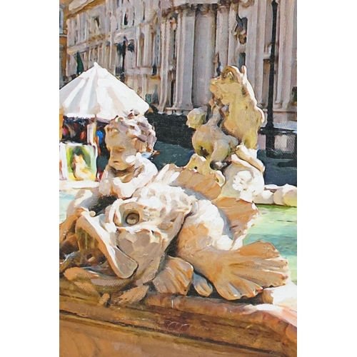 505 - Two over-painted images of Piazza Navona, Rome, one signed P. A., largest 56cm x 37cm together with ... 