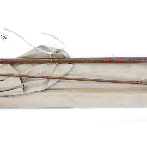 401 - Milbrolite 14ft Fibre Glass Three Piece Fishing Rod, no. 57/1 with rod bag