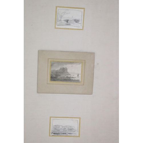 451 - John Varley (1778-1842) watercolour, coastal view, together with two pencil sketches (attached to ar... 