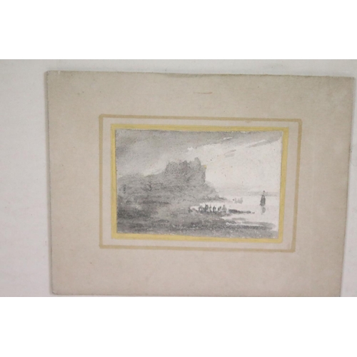 451 - John Varley (1778-1842) watercolour, coastal view, together with two pencil sketches (attached to ar... 