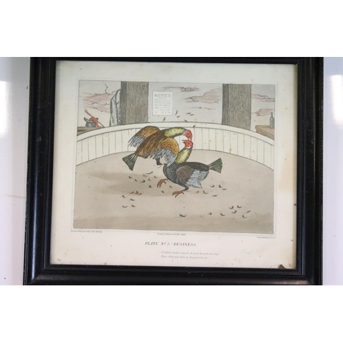 453 - After C R Stock, ' Cockfighting ' published by W C Lee, six coloured engravings, together with after... 