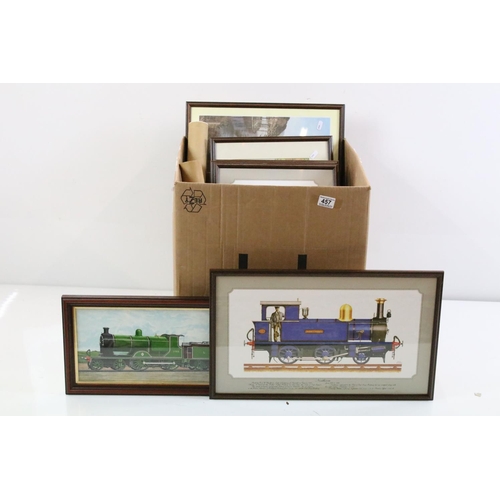 457 - Collection of Steam Train / Locomotive Prints including approximately fourteen framed and glazed and... 