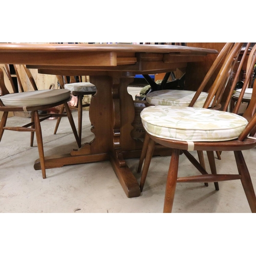 607 - Set of Six Ercol Elm and Beach Dining Chairs with Fleur de Lys Hoop Backs and seat pads together wit... 