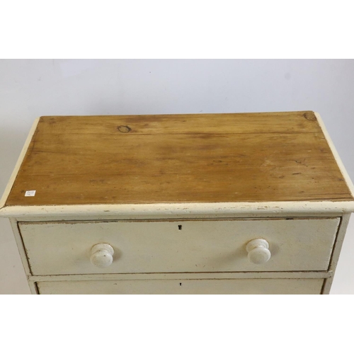 632 - Late Victorian painted pine chest of three long drawers, 77cm long x 39cm deep x 81cm high