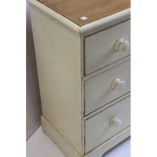 632 - Late Victorian painted pine chest of three long drawers, 77cm long x 39cm deep x 81cm high