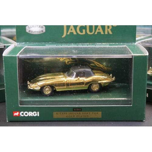 1246 - Five boxed / cased Corgi gold plated ltd edn diecast models to include 4 x 02802 E-Type Jaguar Soft ... 