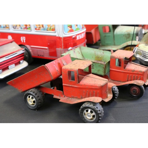 1259 - Two vintage tin plate models to include Chinese battery operated bus and Ichiko Japan coach plus 5 x... 