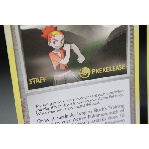 1494 - Pokémon Trading Cards - Three Legends Awakened Staff Pre-release Buck's Training cards, ex