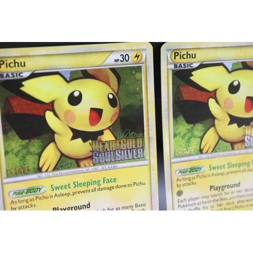 1519 - Pokémon Trading Cards - Three Pokemon HeartGold & SoulSilver Staff Pre Release Pichu cards, slight b... 