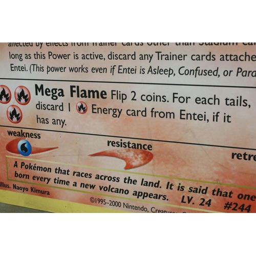 1545 - Pokémon Trading Cards - Large pokemon shop display Entei card, surface damage to front and back of c... 