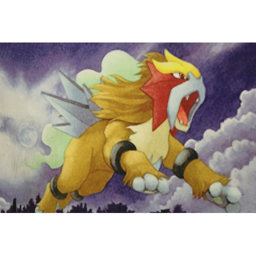 1545 - Pokémon Trading Cards - Large pokemon shop display Entei card, surface damage to front and back of c... 