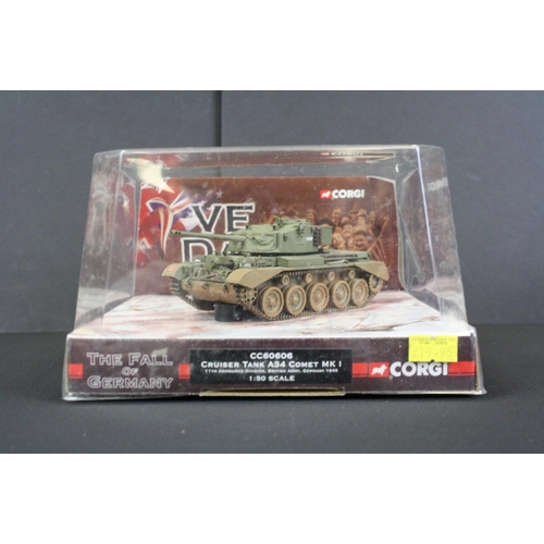 1046 - Seven Cased Corgi WWII Legends 'The Fall Of Germany' 1:50 diecast model tanks, some in outer card sl... 