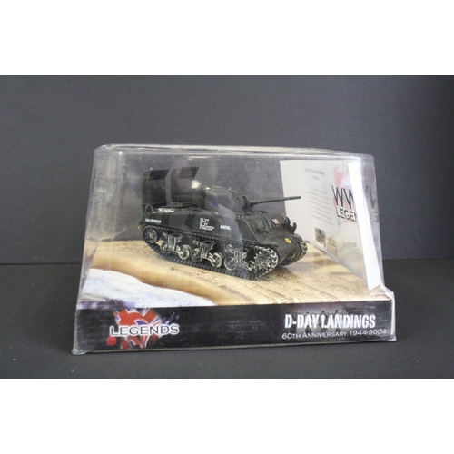 1062 - Eight Cased Corgi WWII Legends ' D-Day Landings ' 1:50 scale diecast model tanks, mostly in outer ca... 