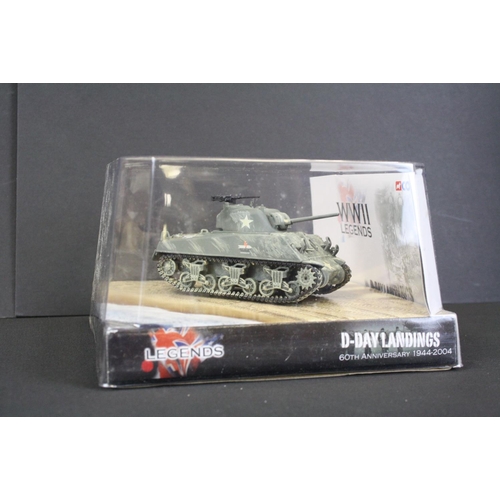 1062 - Eight Cased Corgi WWII Legends ' D-Day Landings ' 1:50 scale diecast model tanks, mostly in outer ca... 