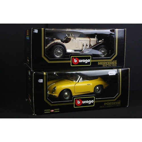 1127 - Seven Boxed Burago 1/18 scale diecast models to include 30018 Jaguar E Coupe (1961), 3009 Mercedes B... 