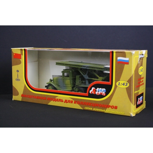 1141 - 24 Boxed / cased diecast models, mainly military related, to include 7 x Omo Military Cars, 4 x Soli... 