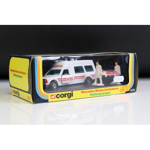 1002 - Four boxed Corgi emergency service diecast model sets to include 405 Chevrolet Superior 61 Ambulance... 