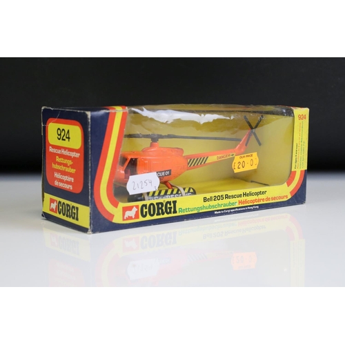 1015 - Three boxed Corgi diecast helicopter models to include 2 x 924 Rescue Helicopter (blue (split to box... 