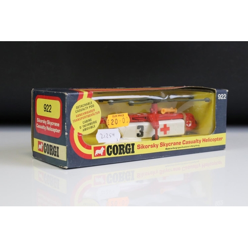 1015 - Three boxed Corgi diecast helicopter models to include 2 x 924 Rescue Helicopter (blue (split to box... 