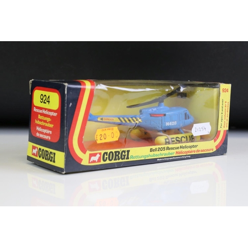 1015 - Three boxed Corgi diecast helicopter models to include 2 x 924 Rescue Helicopter (blue (split to box... 